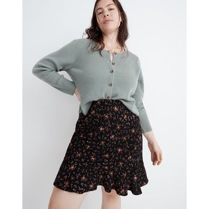 Madewell Flounce-Hem Black Floral Mini Slip Skirt in Fresh Sprigs